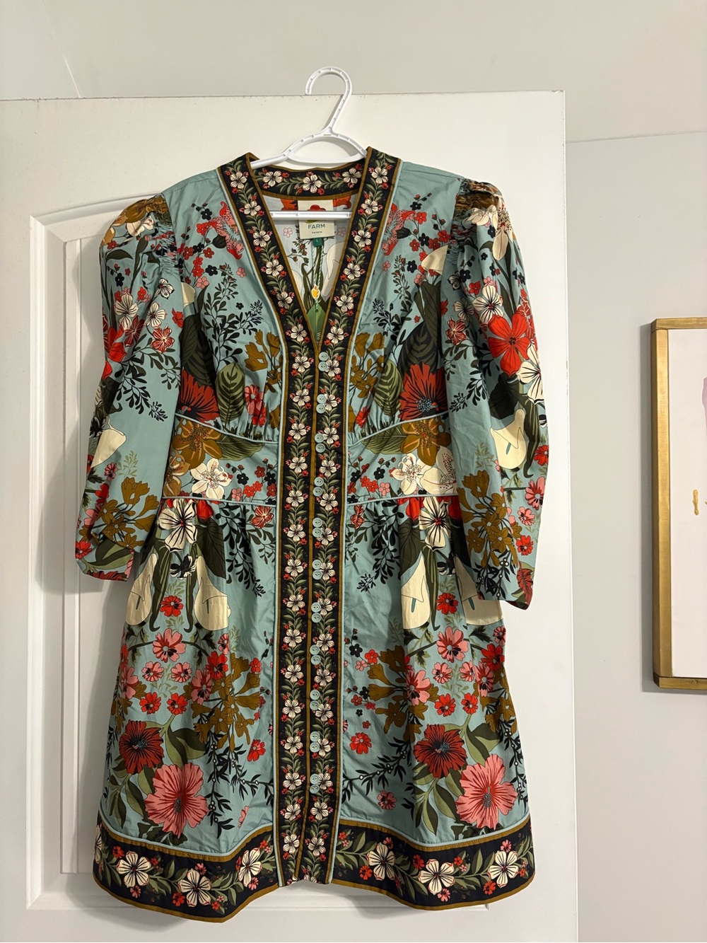 FARM Rio Sage Floral Embroidered Mini Dress